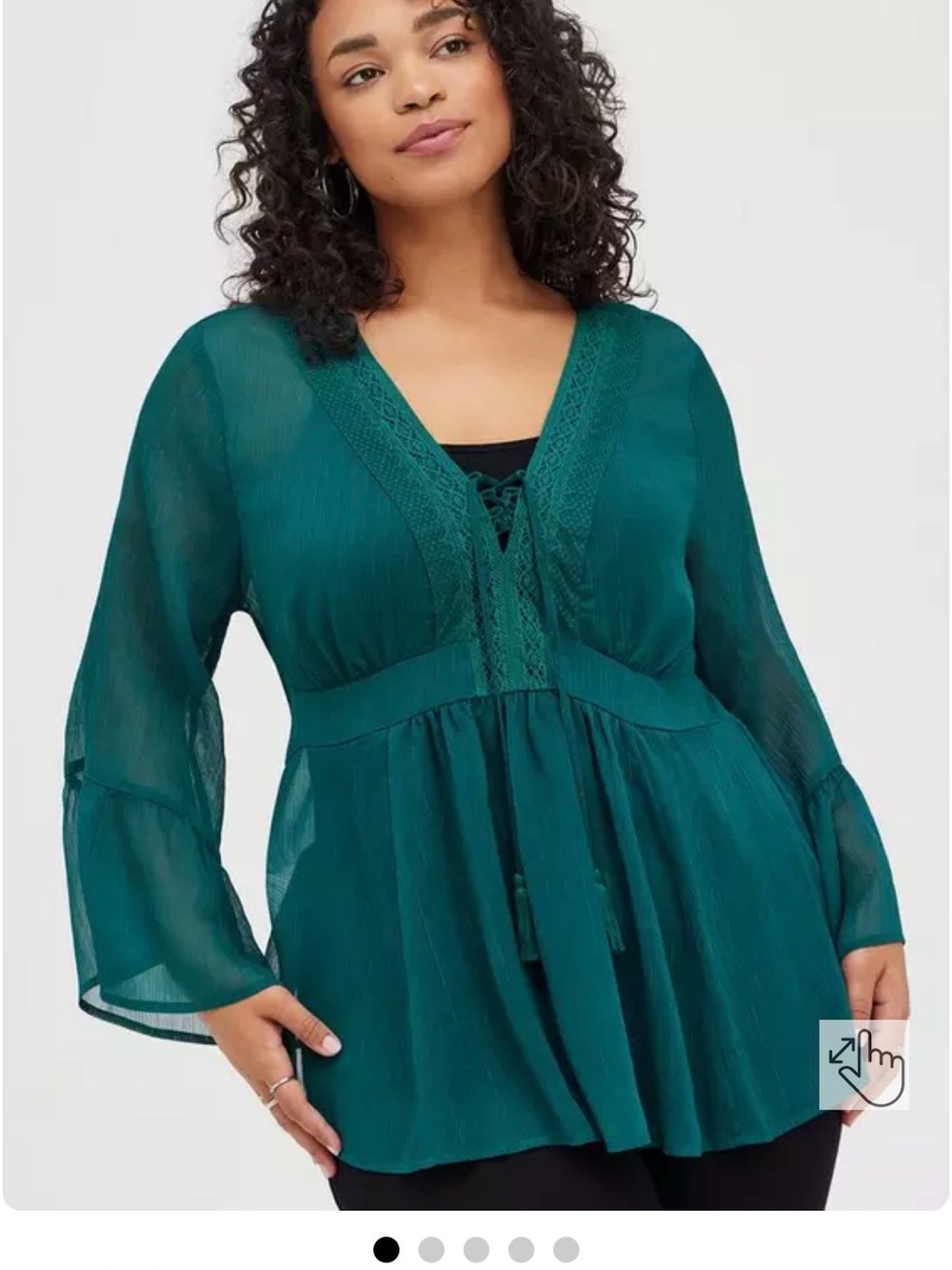 Torrid Emerald Green Lace-Trim Peasant Blouse Sz 3X